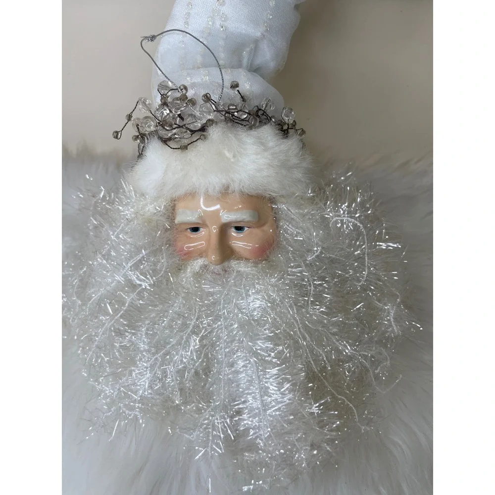 Vintage Dillard's‎ Trimmings Porcelain Santa Head White Hanging Decor With Box
